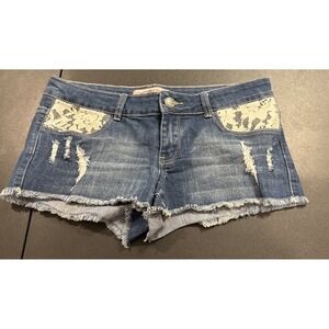 Iris Jeans Womens Medium Micro Mini Shorts Denim Distressed Floral Lace Pockets